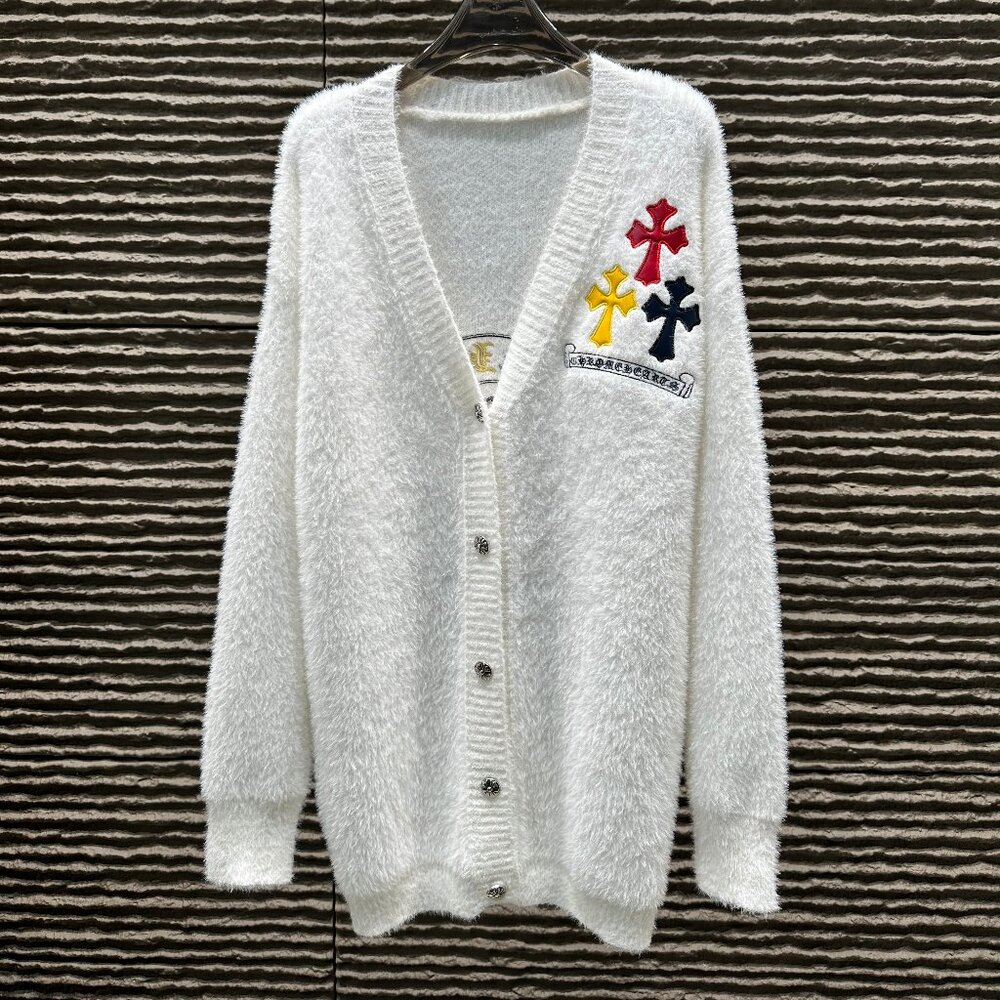 Chrome Hearts embroidered mink V-neck cardigan